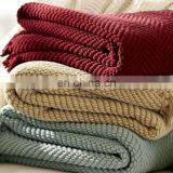 100% Polyester Microfiber Woven Herringbone Plaid Fringe Throw Blanket