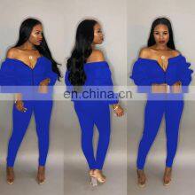 Clothing Wholesale Custom Fashion Trend Strapless Sexy Jumpsuit Zipper Puff Sleeve Trousers Plus Size Women's Clothing thumbnail-5