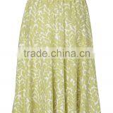 2015 Latest Women Fashion Linen Leaf Print Midi Skirt thumbnail-3