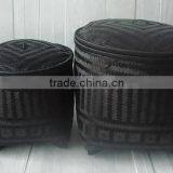 Bamboo Laundry Basket With Lid Black Color