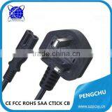 UK 2 Prong ac Inlet Power Supply Cord