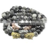 KJL-ST0016 black CZ bead Gold plated with 8mm Natural stone Bracelets Bangles Elastic Rope Chain yoga Bracelets For Women