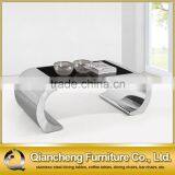 Unique Stainless Steel Frame Black Tempered Glass Coffee Table