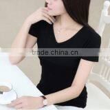 2016 Latest Summer Women Solid Color Heart-shaped Collar Modal Slim Base Short Sleeve T-shirt thumbnail-1