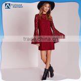 Wholesale Fashion New Design Long Sleeve Red Lace Swing Dress Red thumbnail-1