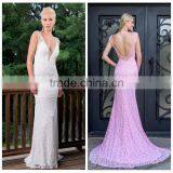 Patterns of Lace Deep v Neck Evening Prom Dress With Low Back thumbnail-1