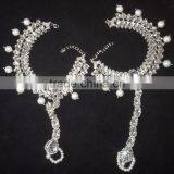 Silver Crystal Pearl Payal ANKLETS Feet Bracelet Pair Barefoot Sandal thumbnail-2