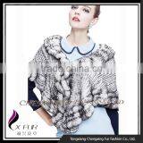 CX-B-128A China Supplier Knitted Rabbit Fur Women's Shawl/ Poncho thumbnail-3