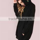 MGOO Black Pocket Front Embroidered Hood Sweatshirt Oversized Women Longline Hoodies With Custom Design thumbnail-3