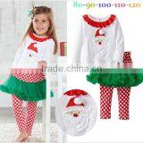 New 2015 Fashion Baby Girls Christmas Clothing Children Santa Claus t Shirts+Polka Dots Legging Skirts 2pcs Outfits thumbnail-1