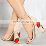 Zm50102b Suede Embroidery Chunky Heels Shoe Women High Heel Sandals thumbnail-5