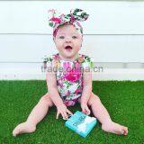 S33499W Summer Fashion Lace Sleeveless Backless Floral Cotton Bow Baby Romper thumbnail-3