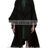 Ladies Oversized Wool-blend Cape Buckled Collar Open Front Heating Mantle Dust Coat thumbnail-4