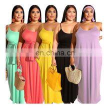 Wholesale Custom European and American Plus Size Women's Summer Hot Style Solid Color Shoulder Strap Dress thumbnail-1