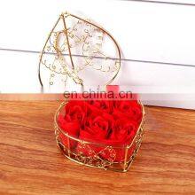 6pcs Soap Rose Flowers Gift Box Iron Basket Small Bouquets Gift Box Heart Shape Christmas Wedding Party Valentine's Day Gifts thumbnail-5