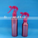 Pink aluminum bottle with mini trigger pump,Empty aluminum bottle packaging with pump