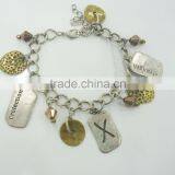 FASHION 3 TONE PLATE FRIENDSHIP LOVE,STRENGTH CHARMS BRACELET thumbnail-1