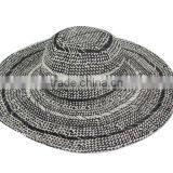 Black White Mixcolor Hand Weave Straw Lady Elegant Big Beach Hat thumbnail-1