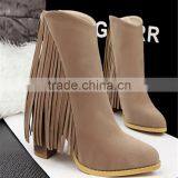 70mm Girl Tassel Thick Heel Red Suede Nude Mature Sexy Women High Heels Boots thumbnail-4