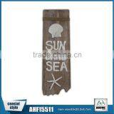 French Style Wooden Wall Decor "Sun Sand Sea" Silk Printing On Face Resin Accessory Handmade Wall Plaque