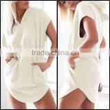 Oem Wholesale New Style Women Smart Casual Loose Hoodies Hooded Short Sleeve Long Shirt Blouse Top Sports Mini Sexy Shirt Dress thumbnail-4