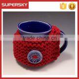 V-160 Button hand knitted cosy sleeve cup mug sweater/button sweater/cup accessory