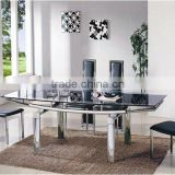EXTENDING BLACK GLASS CHROME DINING ROOM TABLE1+ 6 CHAIRS SET-FURNITURE