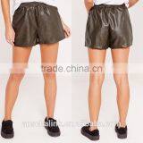 Custom Ladies Khaki Elasticated Waist Faux Leather Shorts thumbnail-6