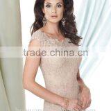 Champagne Lace Cap Sleeve Chiffon One Piece Dresses for Fat Girls thumbnail-2