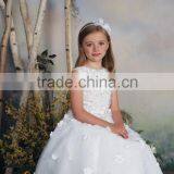 White Flowers High Neck Gown Kids Party Wear Dresses for Girls thumbnail-3