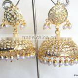 Jhumka Gold Plated Jadau Pearl Temple Dangler EARRINGS thumbnail-1