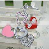 Fashion Enamel Heart Charms Keyring, Silver Heart Charms Key Chain Jewelry, Rhinestones Heart Charms Jewelry thumbnail-1