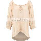 Brand Customzied Linen Plain Beige Blouses Tops For Ladies Casual Cotton Crochet Cold Shoulder Tops thumbnail-2