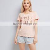 Wholesale Pink Nightwear Pyjamas Set Gold Foil Print 100% Cotton Sleepwear Set Shorts With Piping thumbnail-2