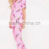 Custom Full Print Women Long PJ Set All Over Print Ladies Sleepwear Pink Ice-cream Print Pajamas Set thumbnail-5