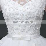 MGOO Beaded Embroidery Wrap Chest Cream Crepe Empire Vintage Wedding Dress Formal Dress With Half Sleeve thumbnail-5