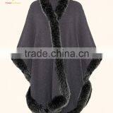 Winter Warm Wool Knitted Poncho Lady Fur Poncho thumbnail-3