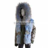 Myfur Fashion Adults Unisex Parka With Wolf Fur Lining Dyed Raccoon Fur Hooded Collar thumbnail-5