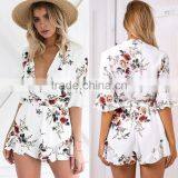 2017 New Chiffon White Chiffon Romper , Women Floral Jumpsuits thumbnail-1