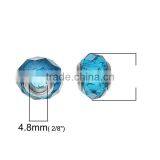 Lampwork Glass European Style Large Hole Beads Round Faceted Peacock Blue Transparent With 304 Stainless Steel Silver Tone Core thumbnail-2