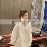 Womens Petite Hairy Stand-up Collar Jacket Short Wool Fleece Flare Elegant Winter Coat thumbnail-3