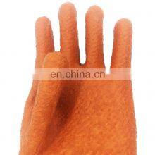Anti Slip Heavy Duty Chemical Resistant Fluorescent Orange Safety Cuff PVC Work Gloves thumbnail-5