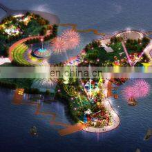 Night Eye Bird View 3D Amusement Park Rendering Design of High Level