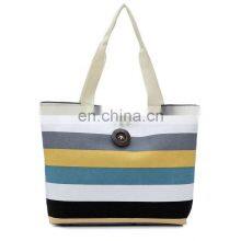 Ladies Colored Stripe Tote Storage Bag Cotton Canvas Shopping Handbag thumbnail-5