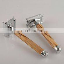 Premium Quality Olive Wood Zero Waste Butterfly Head Double Edge Blades Private Label Wooden Shaving Safety Razor For Men thumbnail-5