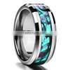 8MM Inlaid Abalone Shell Beveled Steel Stainless Steel Ring Wedding Jewelry thumbnail-4