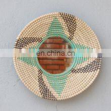 Flower Pattern Custom Color Seagrass Boho Mirror With Plastic String Wall Mirror Decor Art Decor Manufacturer Vietnam Supplier thumbnail-5