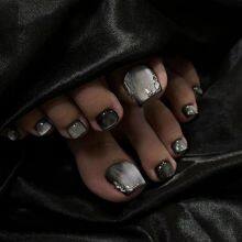 Black Cat's Eye Spar Toe Nail Tips Shining Diamond Wearing Nail Art Finished Toe Nail Tips Wholesale thumbnail-1