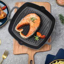 Griddle Pans Pre-Seasoned Cast Iron Square Grill Pan With Double Loop Handles for Grill Steak and Veggies Black 10 Inches thumbnail-3