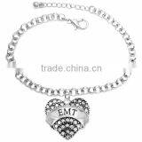 Genuine Austrian Clear Crystal Registered Nurse "ETM" Charm Chain Link Bracelet thumbnail-1